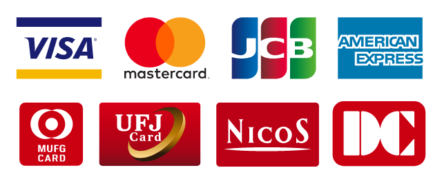 VISA, MASTER, JCB, AMERICAN EXPRESS, MUFG CARD, UFJ CARD, NICOS, DC CARD