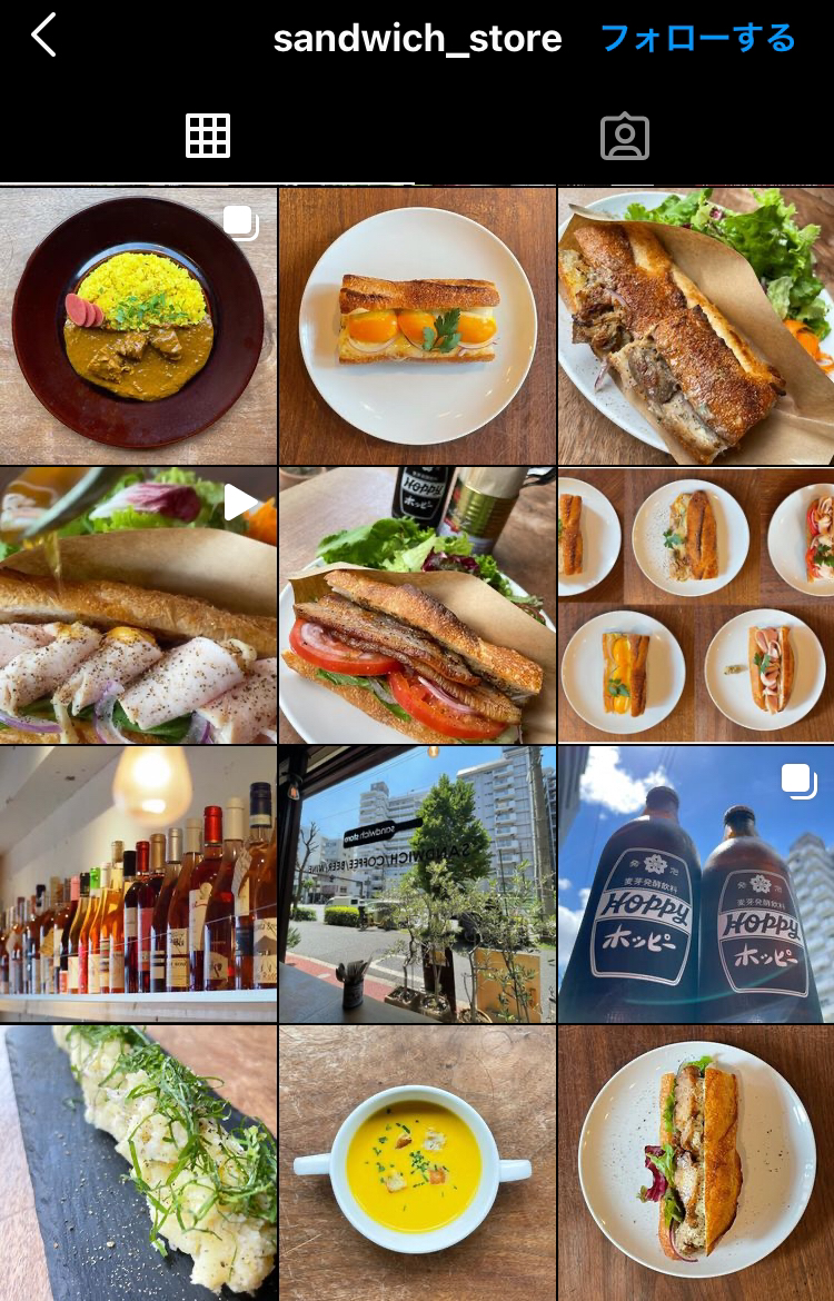 サンドイッチストアのインスタグラムアカウント