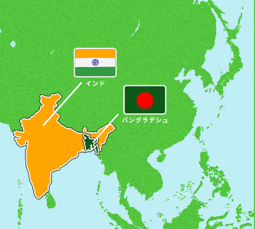 インドとバングラデシュの位置