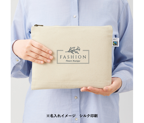 フェアトレードコットンキャンバスフラットポーチ L ナチュラル（TF-0010-008）画像-4