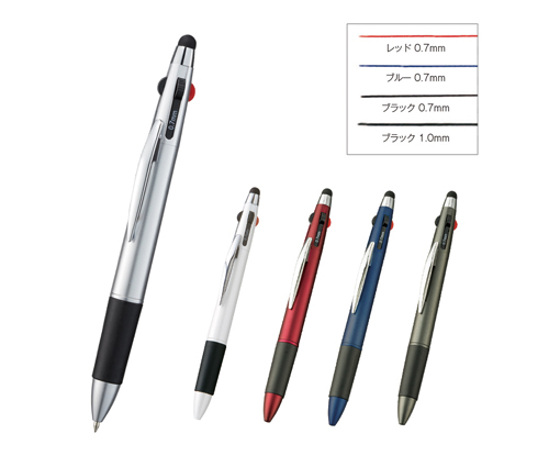 タッチペン付3色+1色スリムペン レッド（TS-1024-002）画像-2