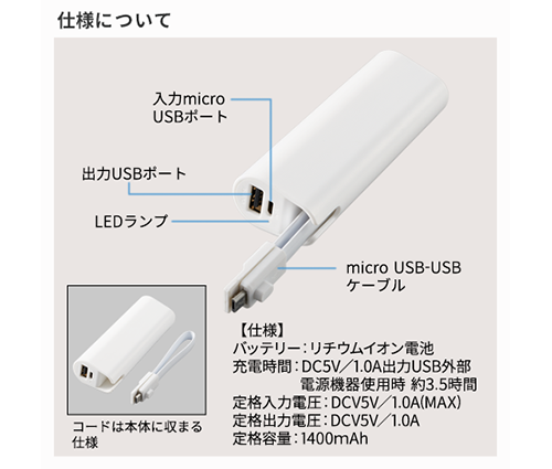 コードインモバイルチャージャー2200 ホワイト（TS-1561-044）画像-5