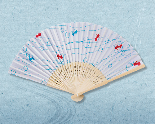 非公開: No.5966 白竹中彫 布貼 金魚《涼風布貼扇子》
