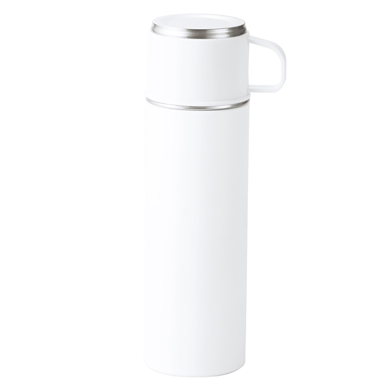 マグカップ付きプッシュ開閉式真空ステンレスボトル ホワイト（243342）画像-1