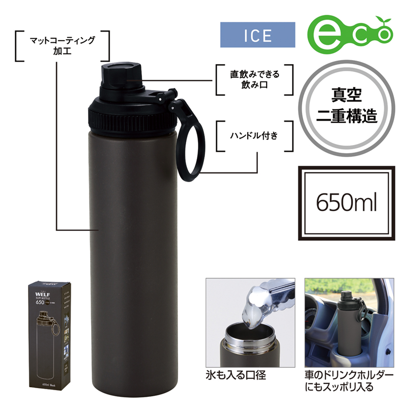 ウェルフ・直飲み真空ステンレスボトル（650ml）-ブラック（251504）画像-4