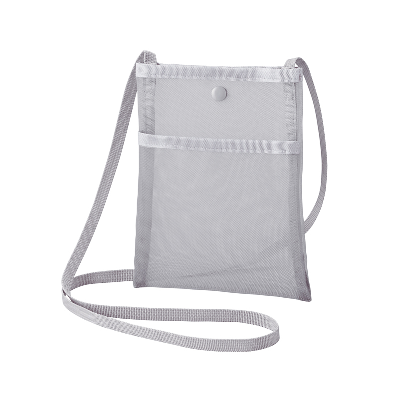 プラシャープ・フロントポケット付きメッシュサコッシュ（グレー）