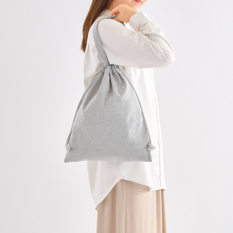 スフィア・リサイクルコットンフラット2WAY巾着バッグ(グレー)（261411）画像-5