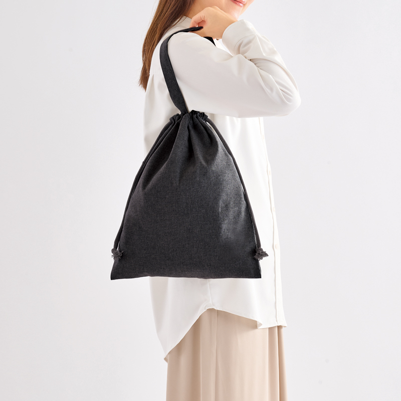 スフィア・リサイクルコットンフラット2WAY巾着バッグ(ブラック)（261412）画像-5