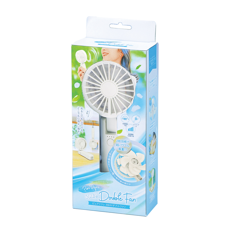 折りたたみ式2WAYダブルファン(カラビナ付き)(ミストホワイト)（261621）画像-5
