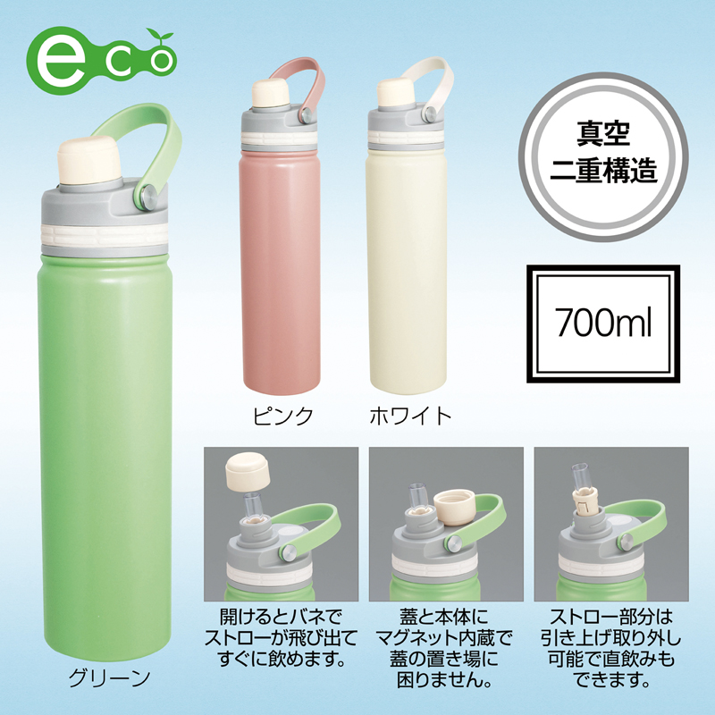 マグリッド・真空二重2WAYストローボトル700ml(ピンク)（263442）画像-2