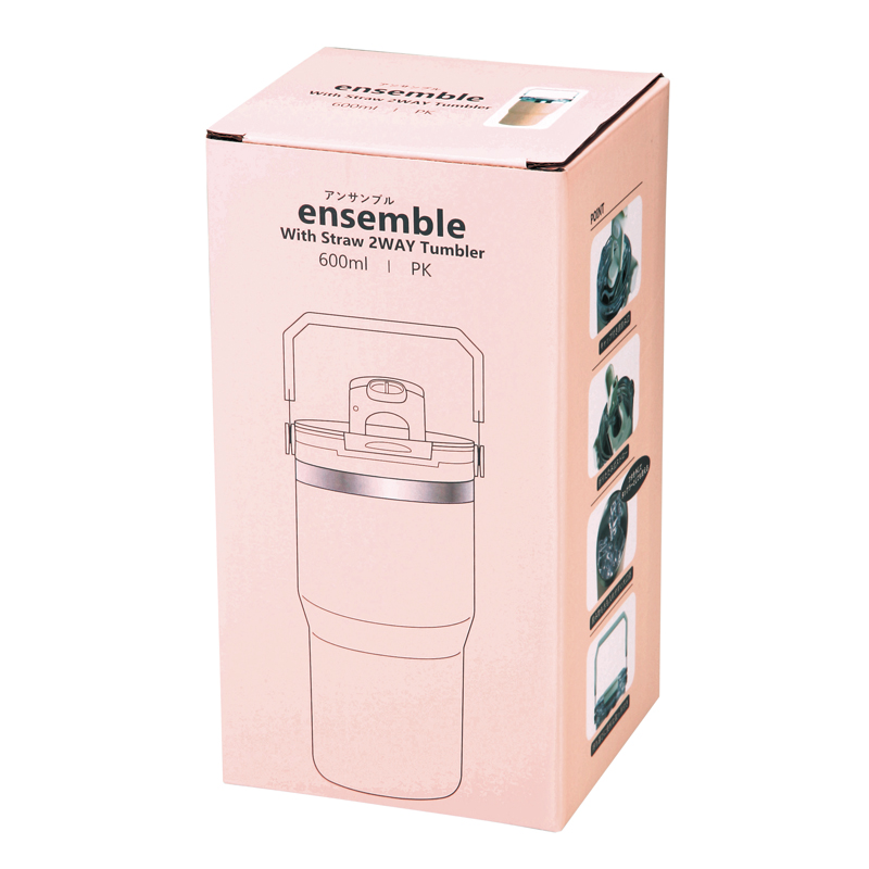 アンサンブル・ハンドル付き真空二重2WAYタンブラー(ストロー付き)600ml(ピンク)(267471)画像-2