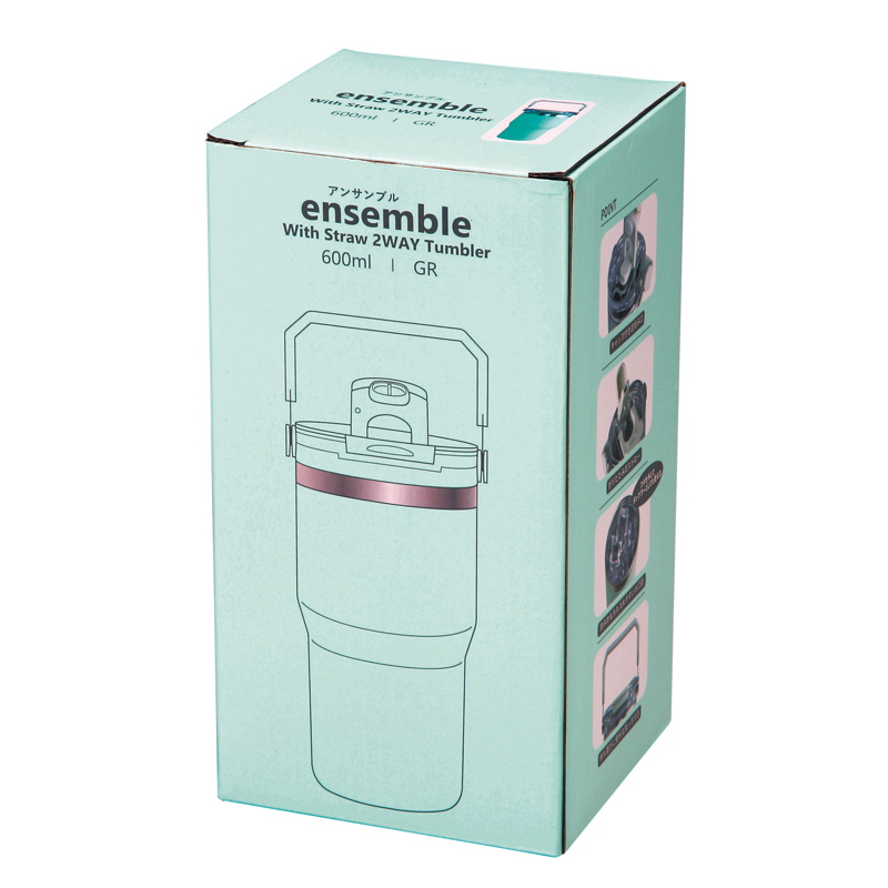 アンサンブル・ハンドル付き真空二重2WAYタンブラー(ストロー付き)600ml(グリーン)(267472)画像-2