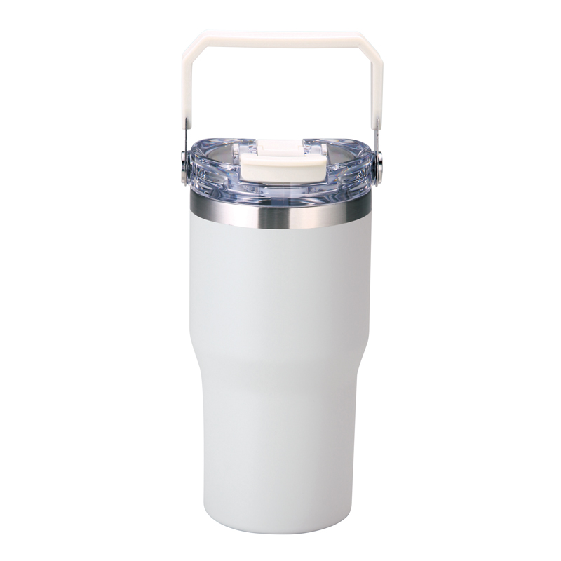 アンサンブル・ハンドル付き真空二重2WAYタンブラー(ストロー付き)600ml(グレー)