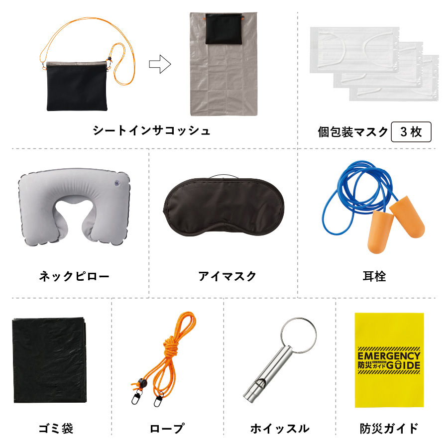 防災緊急10点セット シートインサコッシュタイプ　ブラック（TB-0005-009）画像-4