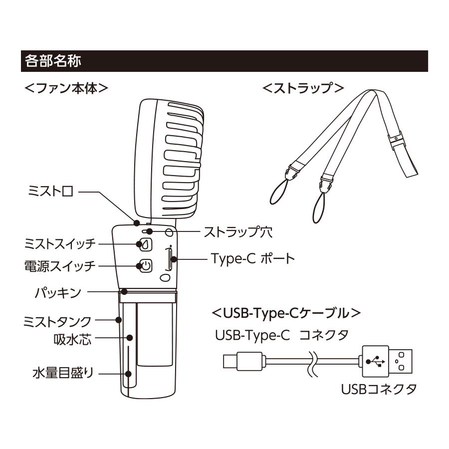 ポータブルミストUSBファン　ホワイト（TC-0009-044）画像-9
