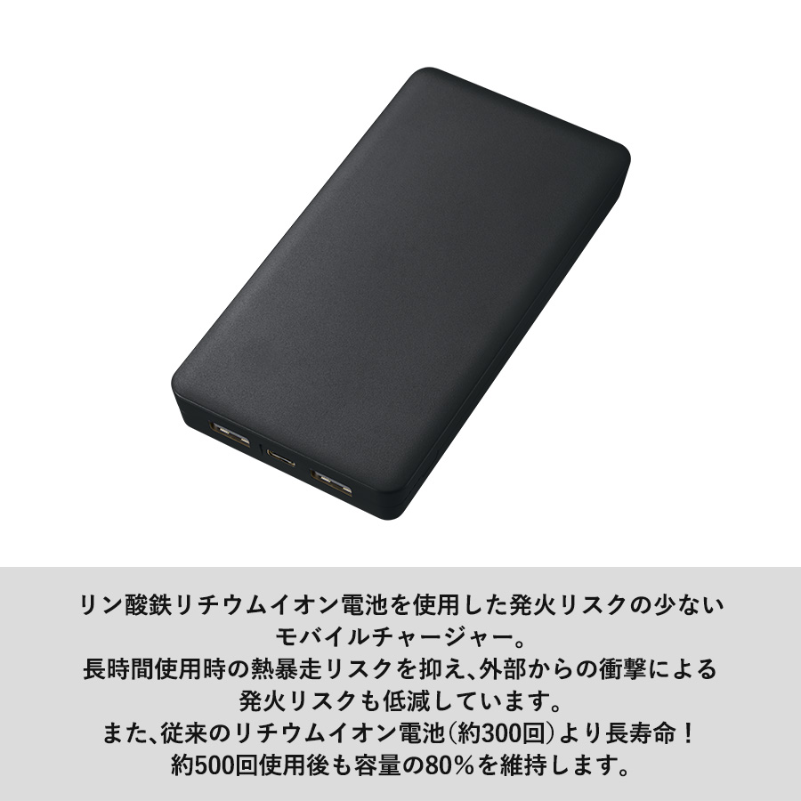 全面印刷できるモバイルチャージャー10000(リン酸鉄使用) ブラック(TE-0056-009)画像-4