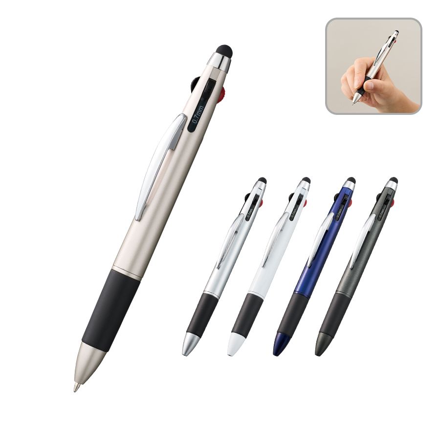 タッチペン付3色+1色スリムペン(再生ABS)　シルバー（TF-0124-005）画像-2