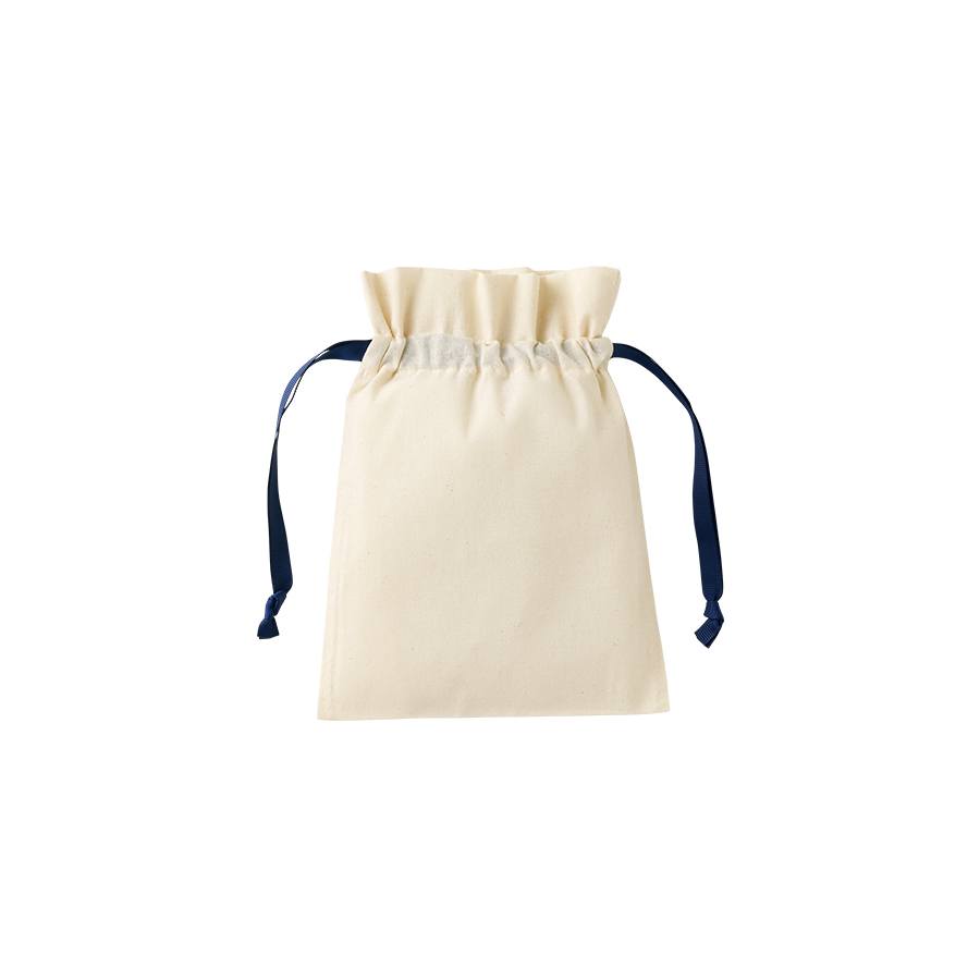 コットンカラーリボン巾着(S)ネイビー