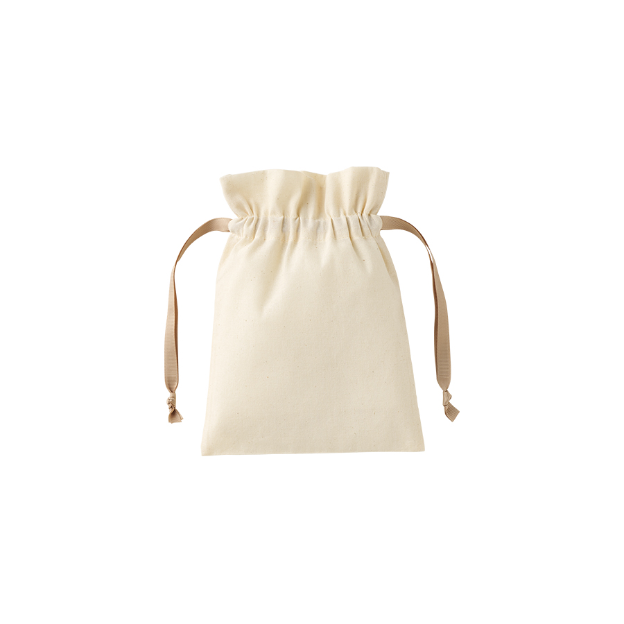 コットンカラーリボン巾着(S)ベージュ