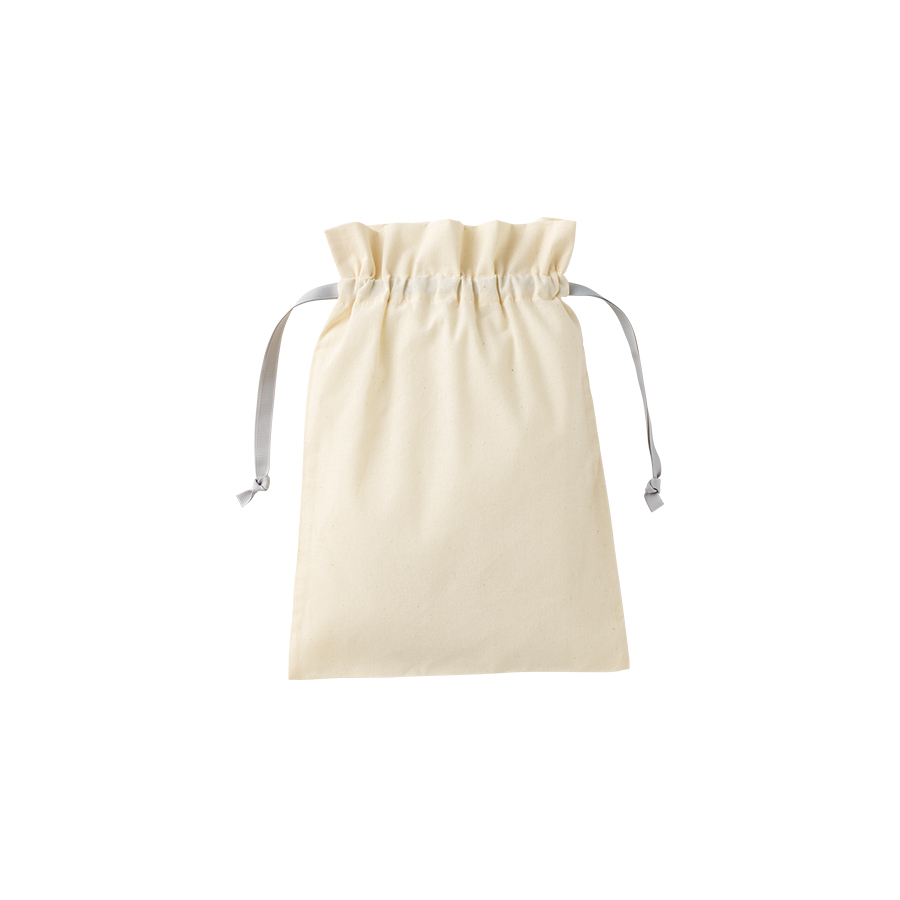 コットンカラーリボン巾着(M)グレー