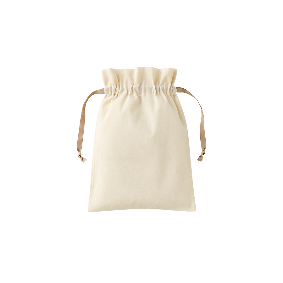 コットンカラーリボン巾着(M)ベージュ