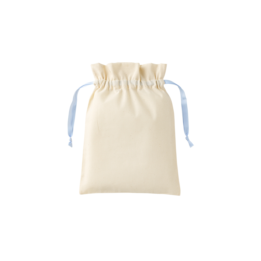 コットンカラーリボン巾着(M)ライトブルー