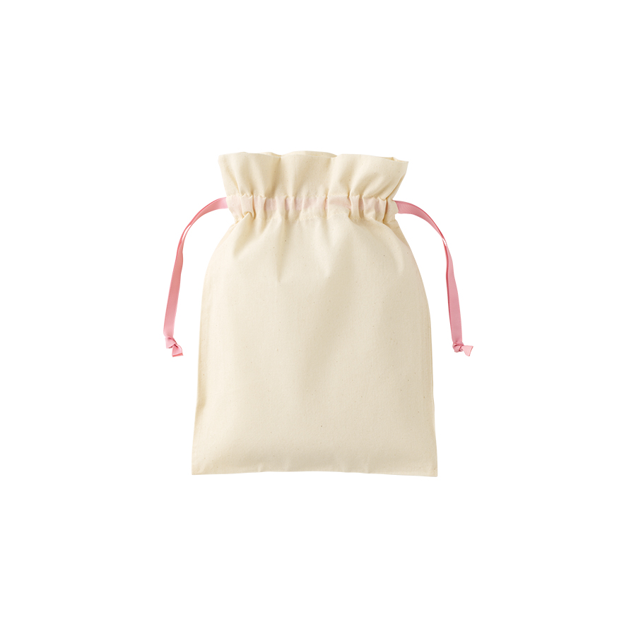 コットンカラーリボン巾着(M)ライトピンク
