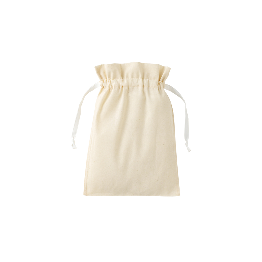 コットンカラーリボン巾着(M)ホワイト