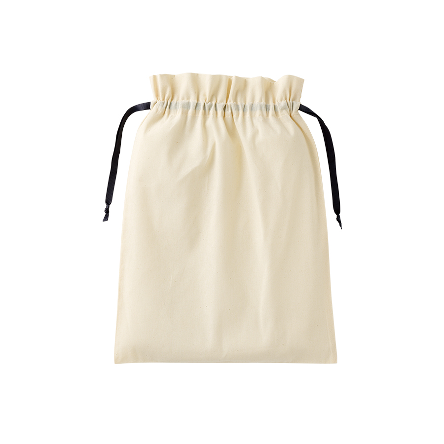 コットンカラーリボン巾着(L)ブラック