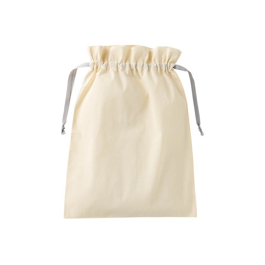 コットンカラーリボン巾着(L)グレー