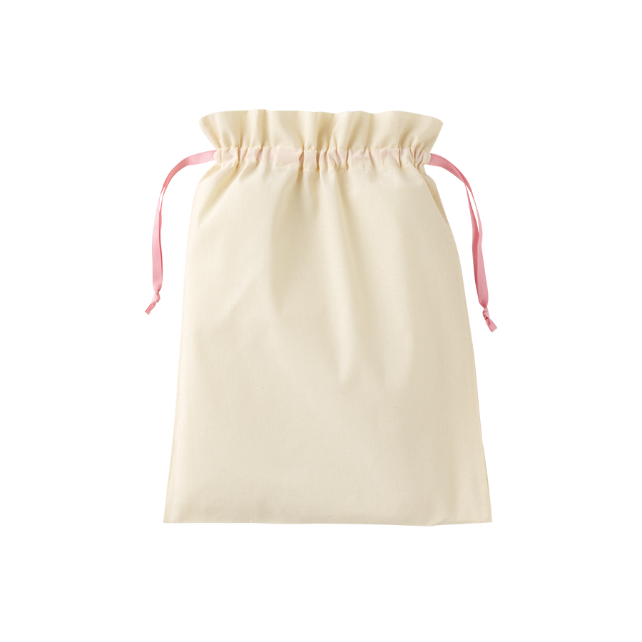 コットンカラーリボン巾着(L)ライトピンク