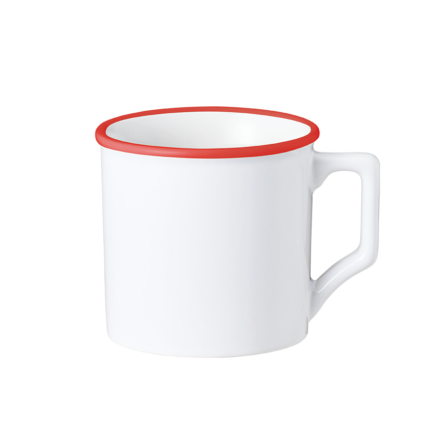 陶器マグストレート ラウンドリップ(M) ホワイト×レッド